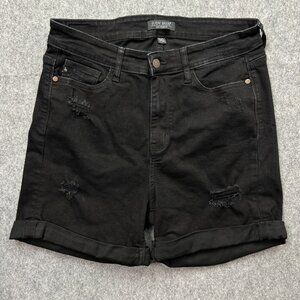 Judy Blue High Waist Cuffed Jean Shorts Women's Size 1XL Black Distressed Denim